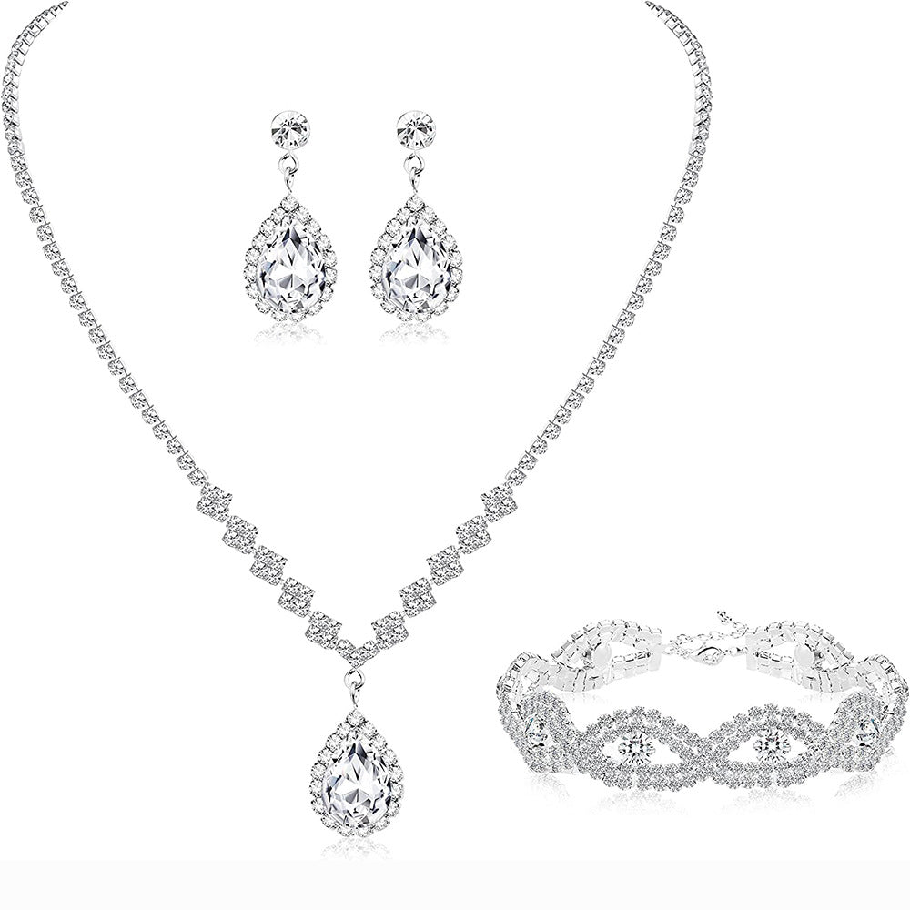 Bridesmaid Prom Costume Rhinestone Bridal Wedding Metal Jewelry Set