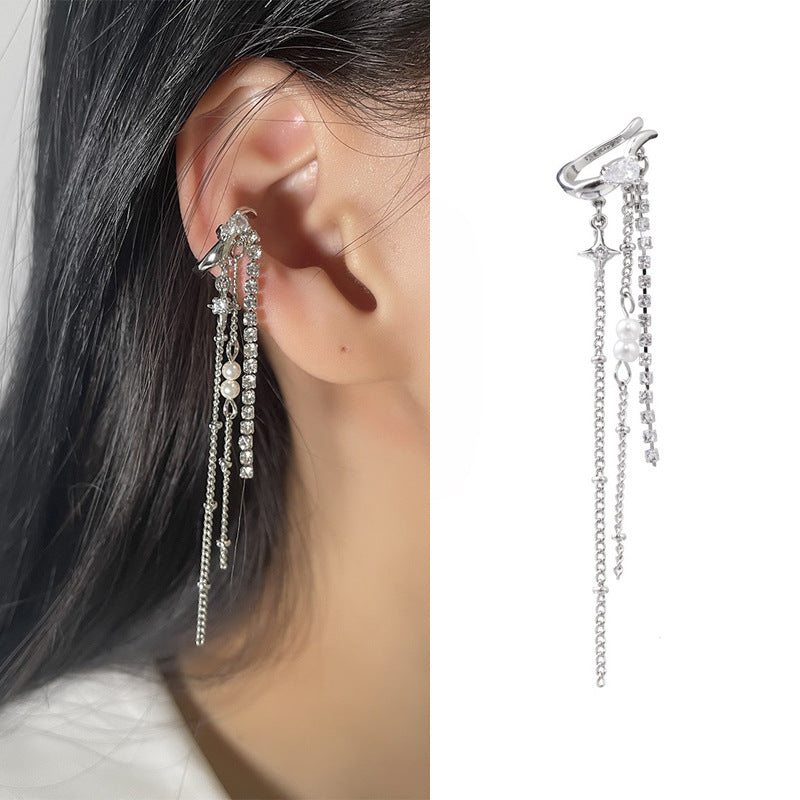 High-grade Long Earless Geometric Tile Chain Ear Clip