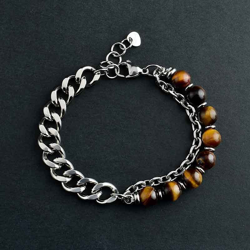 Men's Stainless Steel Double-sided Grinding Chain Stone Bracelets