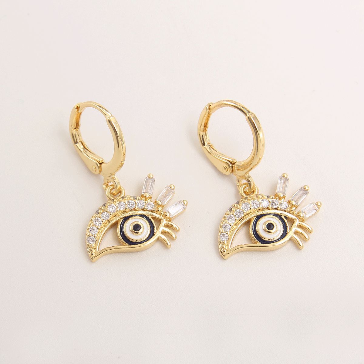 Gold-plated Eyelashes Turkish Blue Eyes Inlaid Zirconium Earrings