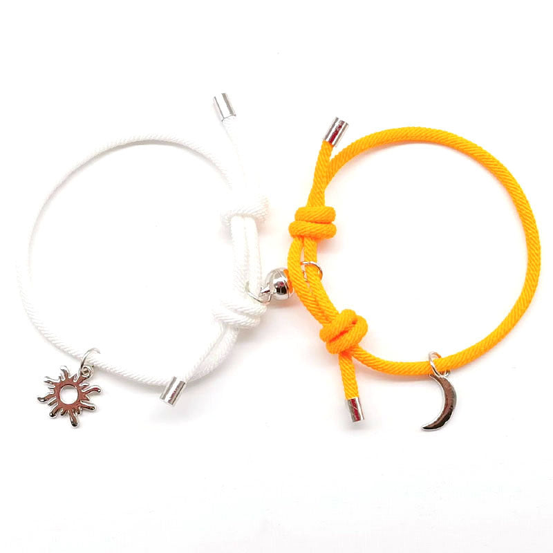 Women's & Men's & Magnetic Sun Moon Lovers Stitching Dumbbell Woven Bracelets