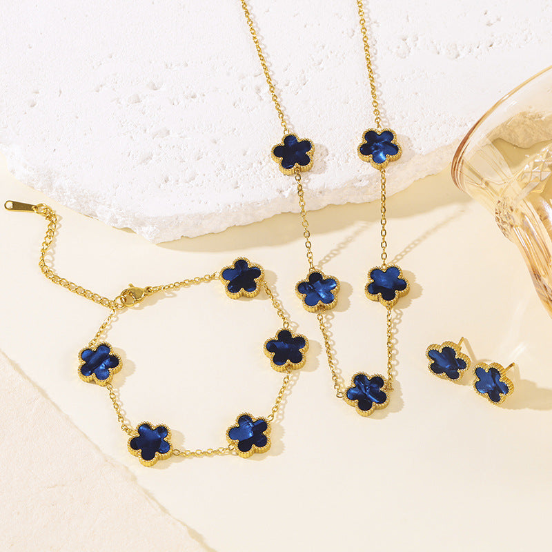 Titanium Steel Clover Flower Suit Light Luxury Jewelry Set