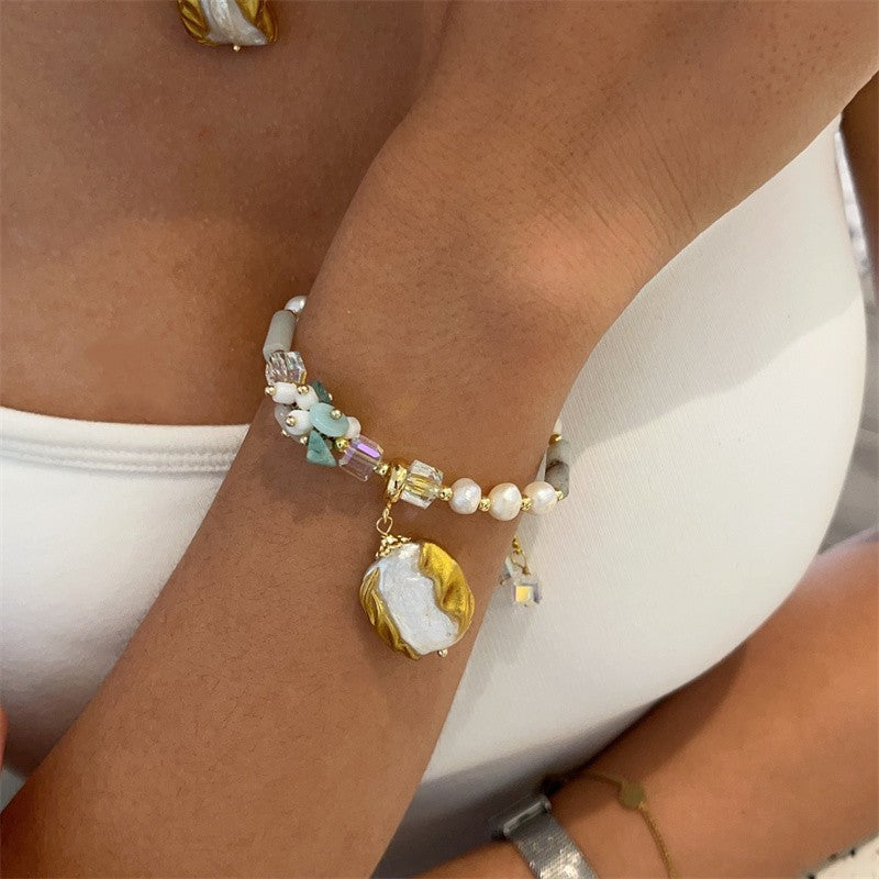 Personality Baroque Irregular Rose Stone Freshwater Pearl Female Temperament Drawable Jewelry Set