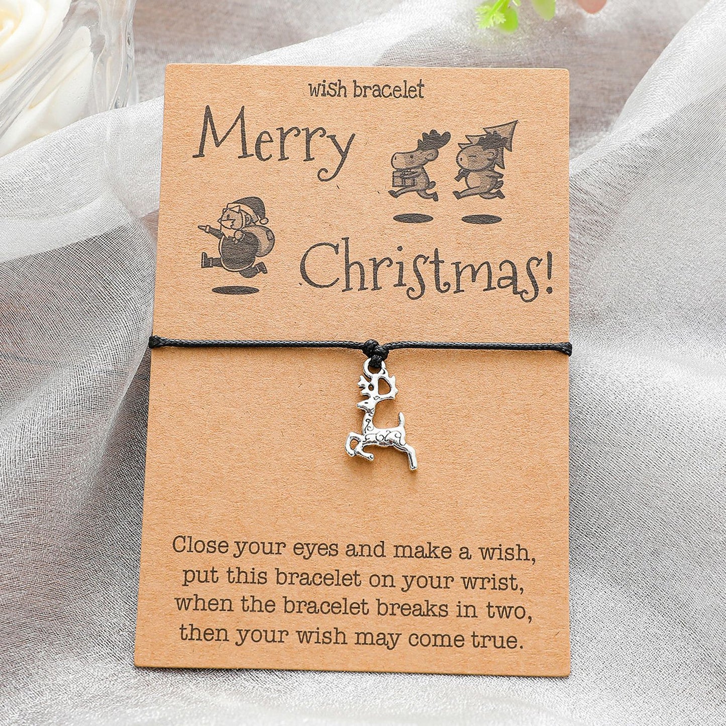 Christmas Card Alloy Pendant Hand Weaving Bracelets