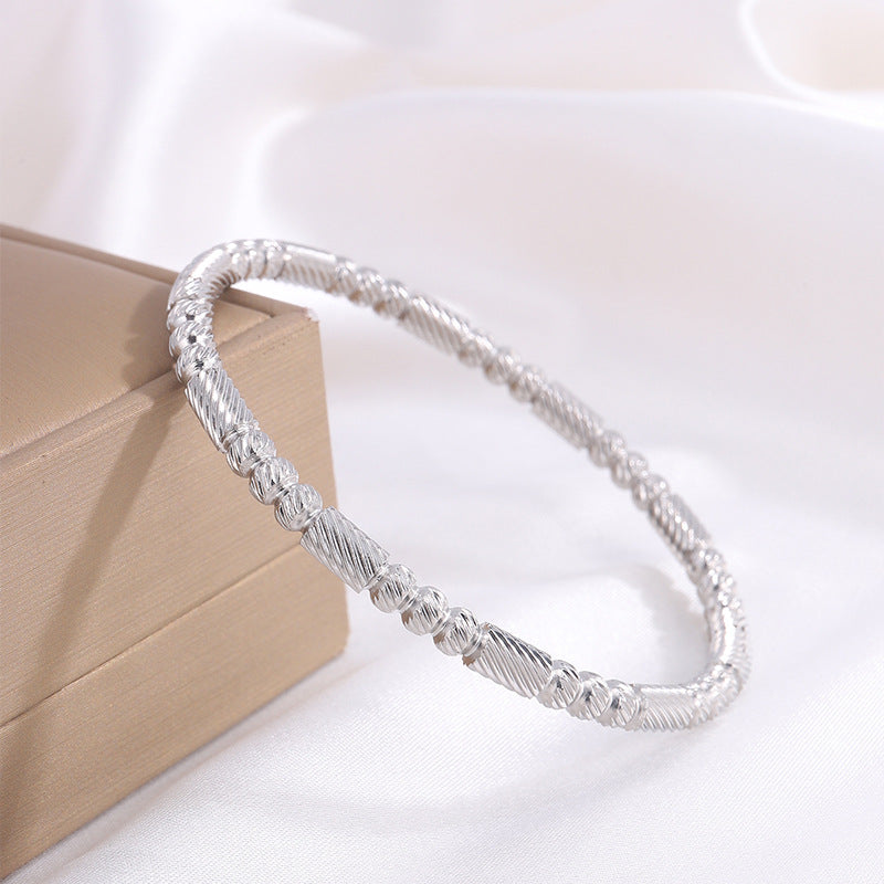 Stainless Steel Bamboo Joint Round Beads Titanium Female Bracelet