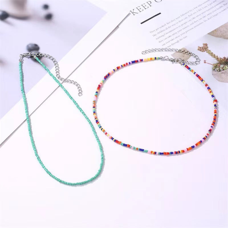 Fashion Beaded Colorful Small Beads Summer Beach Clavicle Chain Necklace