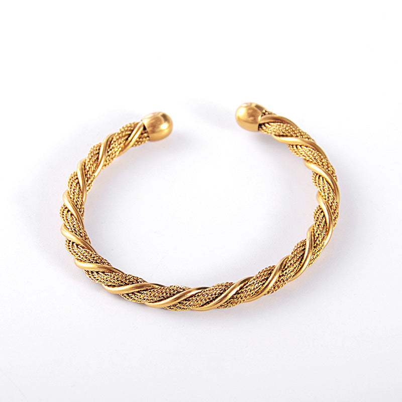 Women's & Men's Fashion Personality Retro Titanium Woven Open Round Bracelets
