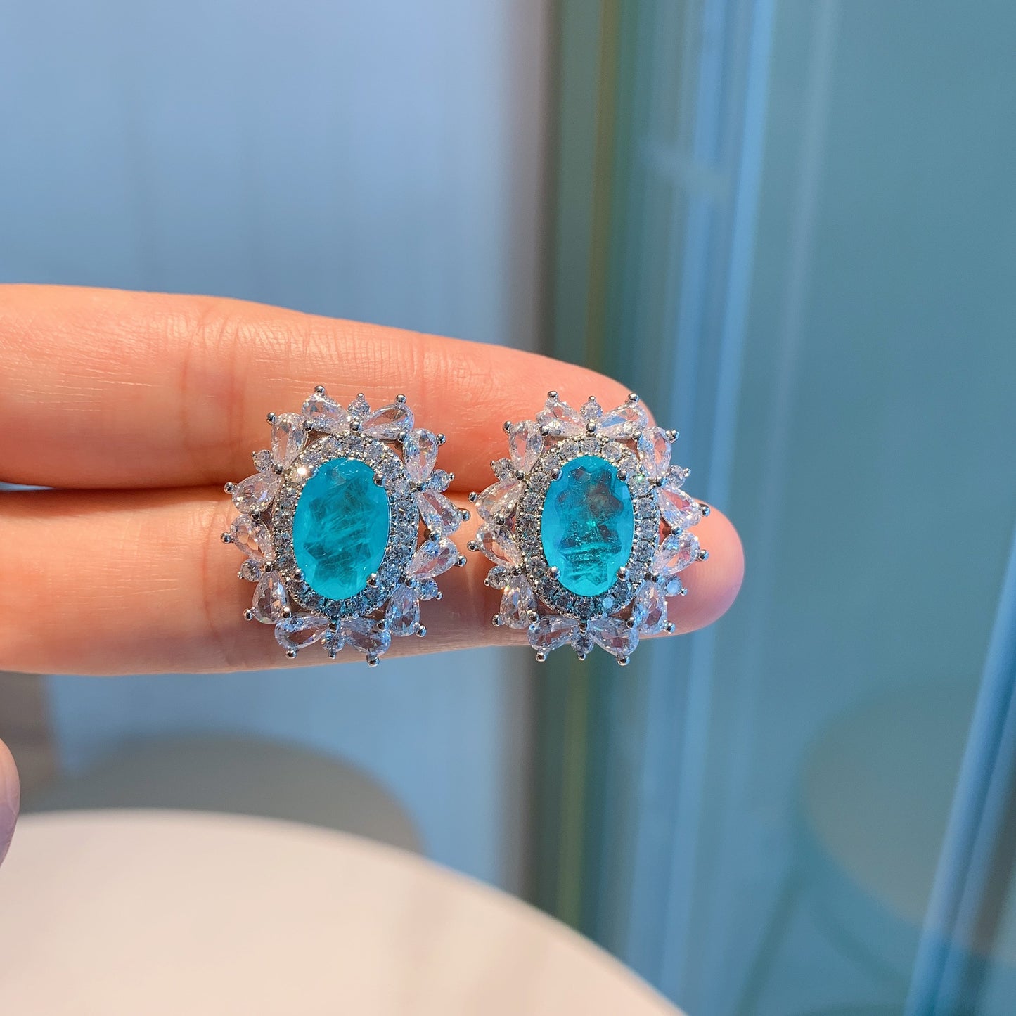 Sheng Retro Style Imitation Blue Ear Jewelry Set