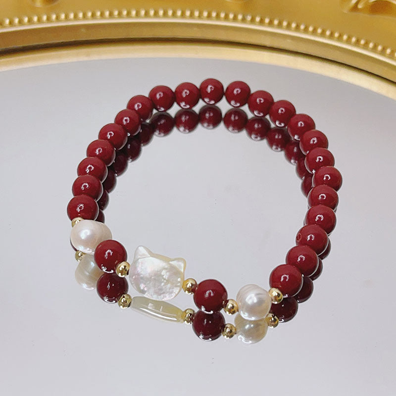 Cinnabar Female Chinese Ethnic Style Pearl Shell Bracelets