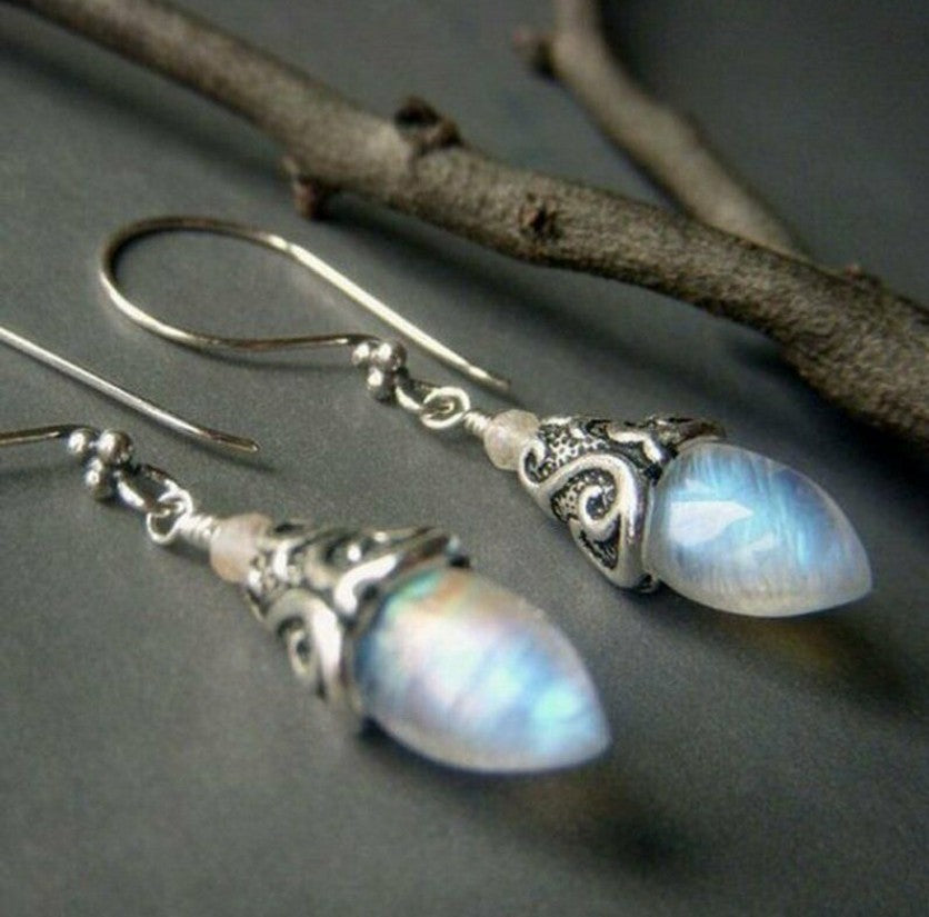 Inlaid Sea Blue Topaz Female Creative Rotational Water Drop Earrings