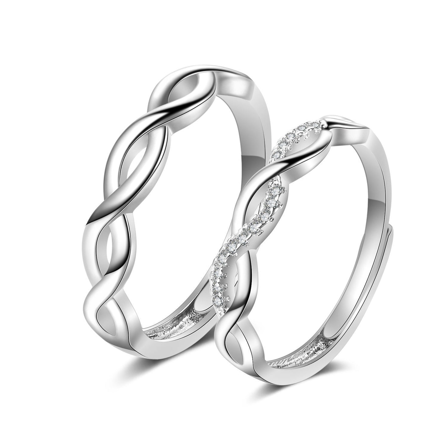 Women's & Men's Style Couple Sier Plated Open Live Rings