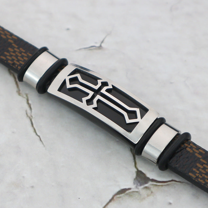 Titanium Steel Ornament Cross Versatile Vintage Leather Bracelets