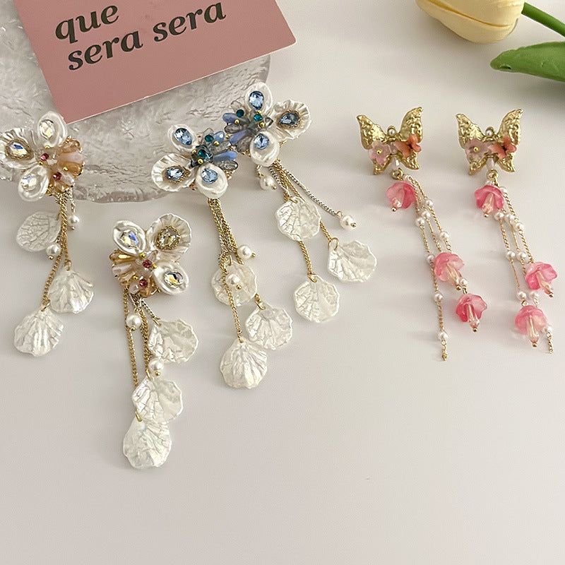 Crack Pearl Shell Petal Female Sier Earrings