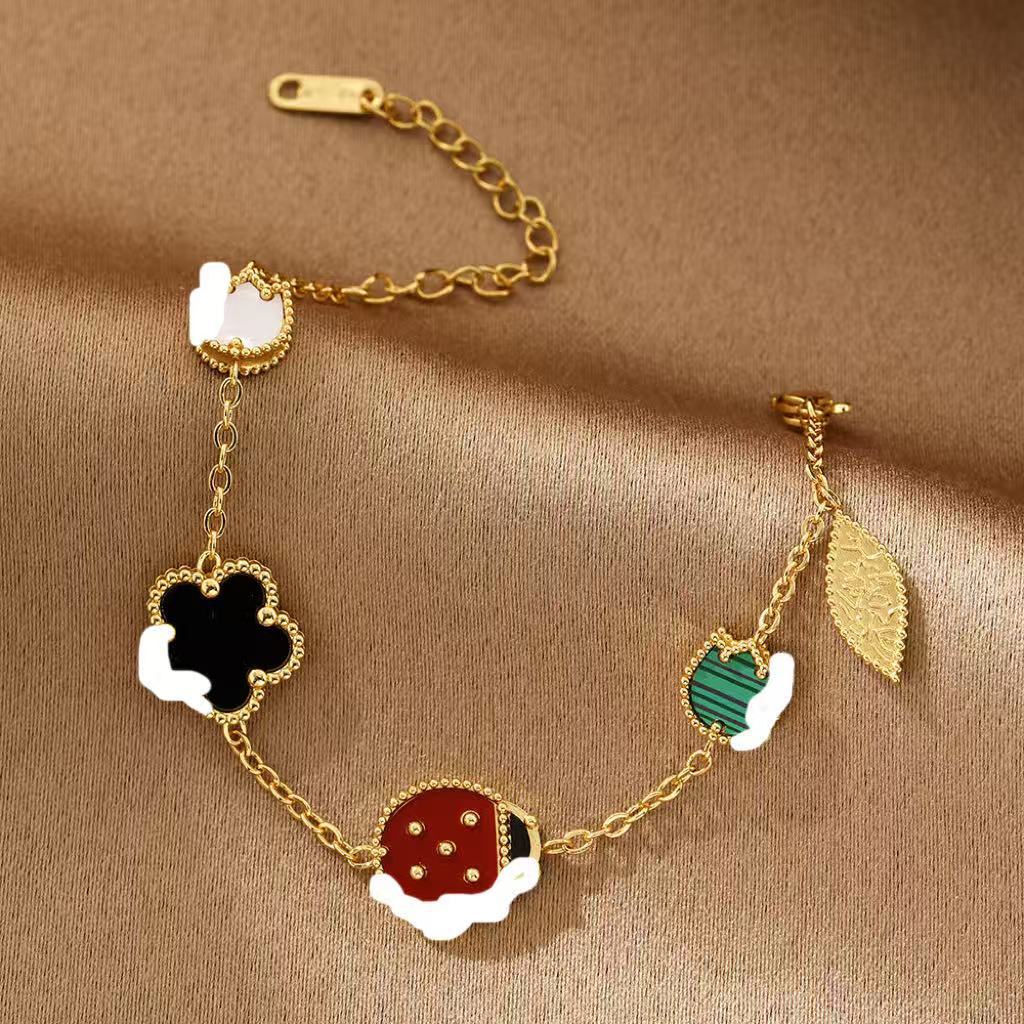 Light Luxury Series Romantic Cherry Blossoms Ladybird Double-sided Fritillary Fashion Bracelet