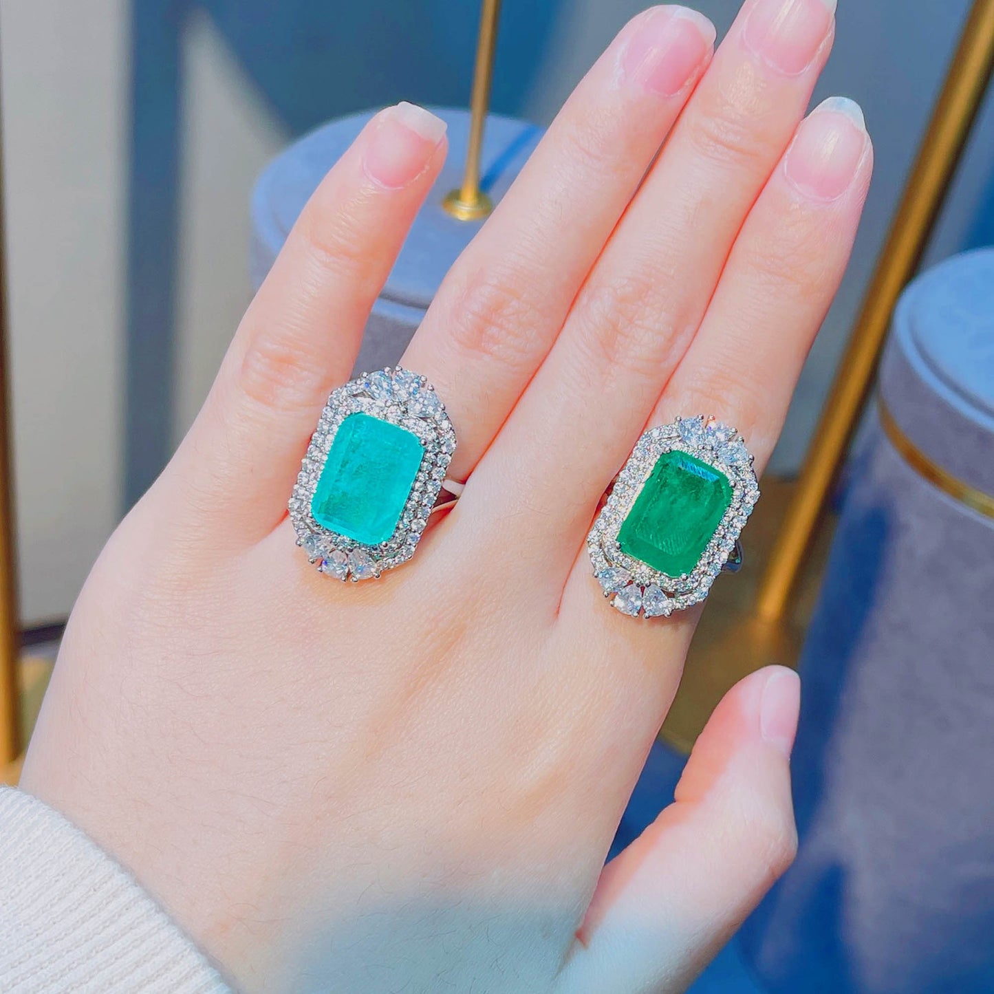 Cotton Emerald Luxury Full Diamond Colored Rings