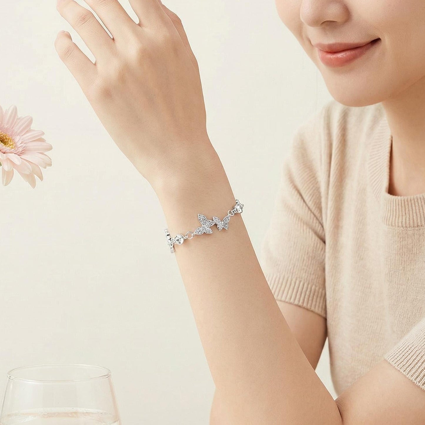 Zircon Butterfly Female Korean Simple Temperamental Adjustable Bracelet