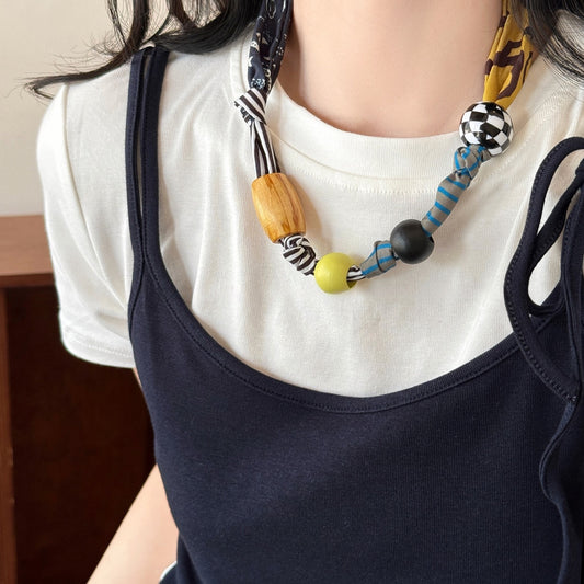 Women's Fashionable Beaded Stitching Silk Scarf Drawable Design Winding Clavicle Necklaces