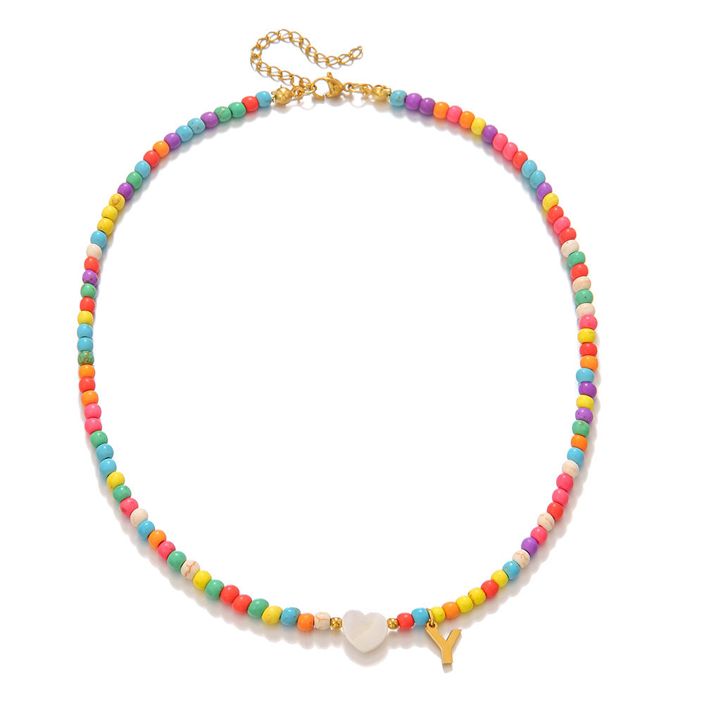 Letter Mixed Color Turquoise Shell Heart Necklaces