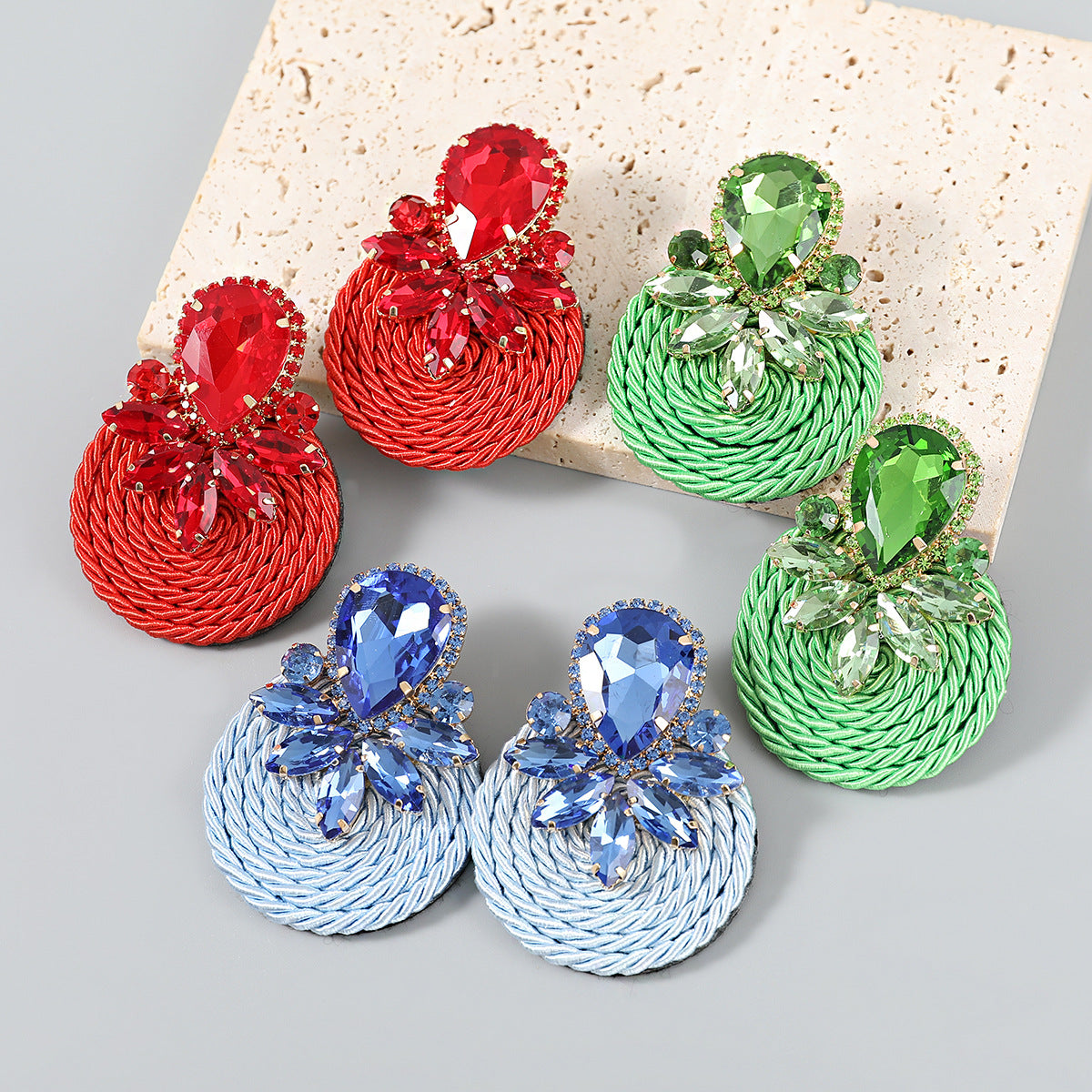 Geometric Glass Drill Polyester Filament Woven Earrings