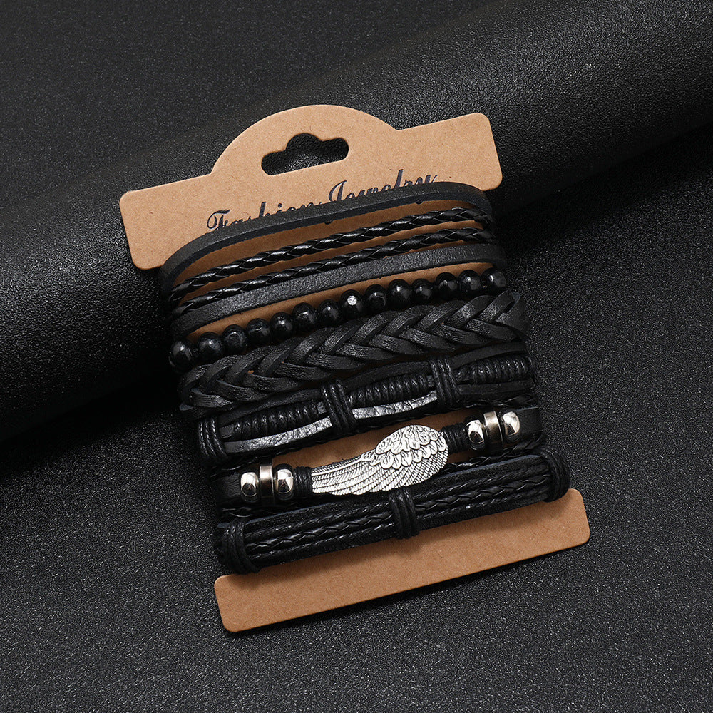 Men's Ornament Vintage Weave Leather Combination Suit Bracelets