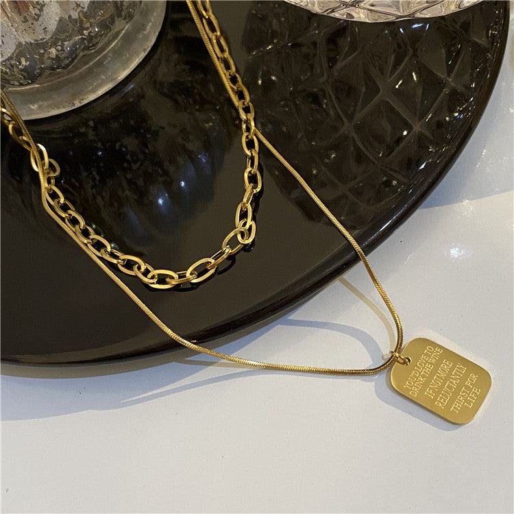 Women's Design Rectangular Letter Pendant Sweater Chain Necklaces