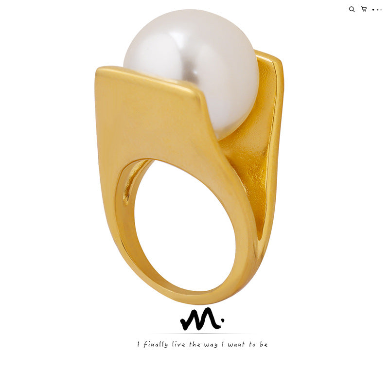 Pearl Italian Designer Unique Style Female Exaggerated And Rings