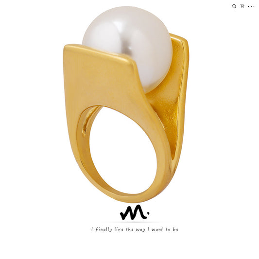 Pearl Italian Designer Unique Style Female Exaggerated And Rings