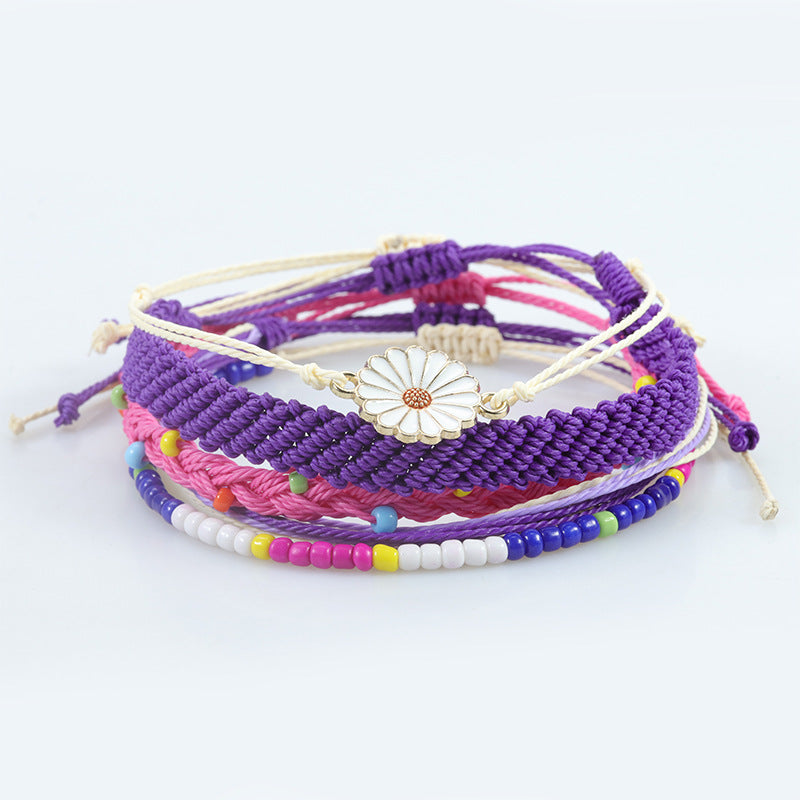 Waterproof Wax Line Woven Sunflower Daisy Mixed Color Bracelets