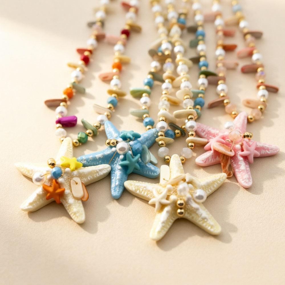 Women's Vacation Style Colorful Starfish Beaded Fashion Personalized Necklace