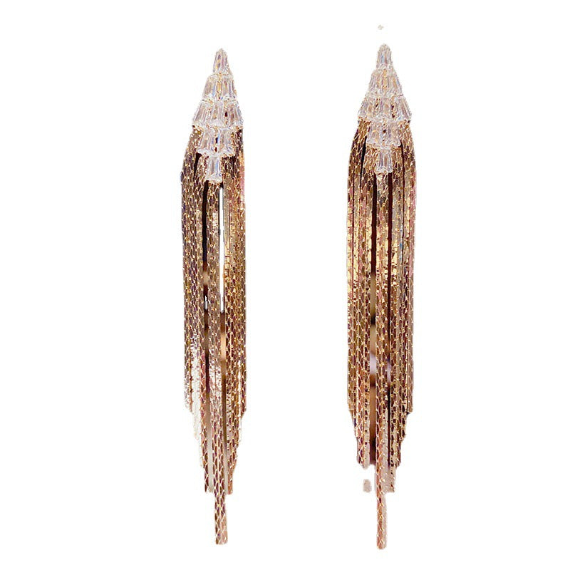 Sier Zircon Tassel Ear Minimalist Design Earrings