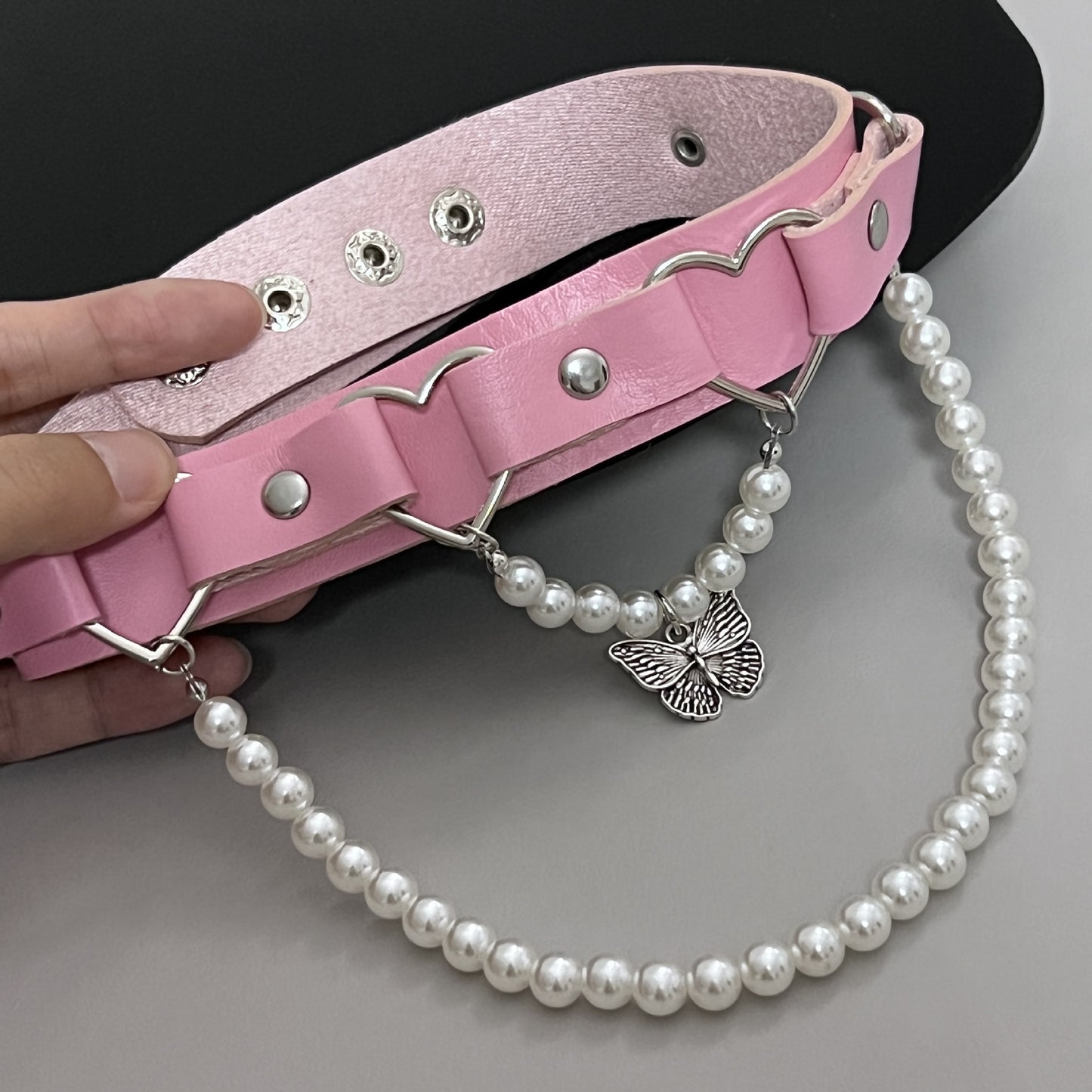 Rivet Butterfly Pearl Collar Leather Hot Necklaces