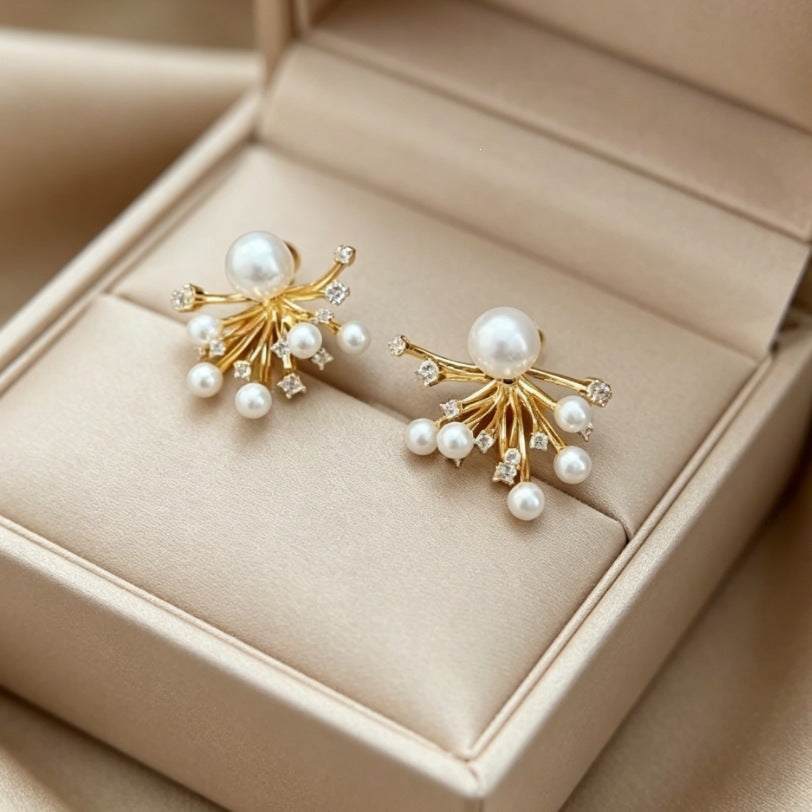 Compact Elegant Pearl Eardrops French Style Design Stud Earrings