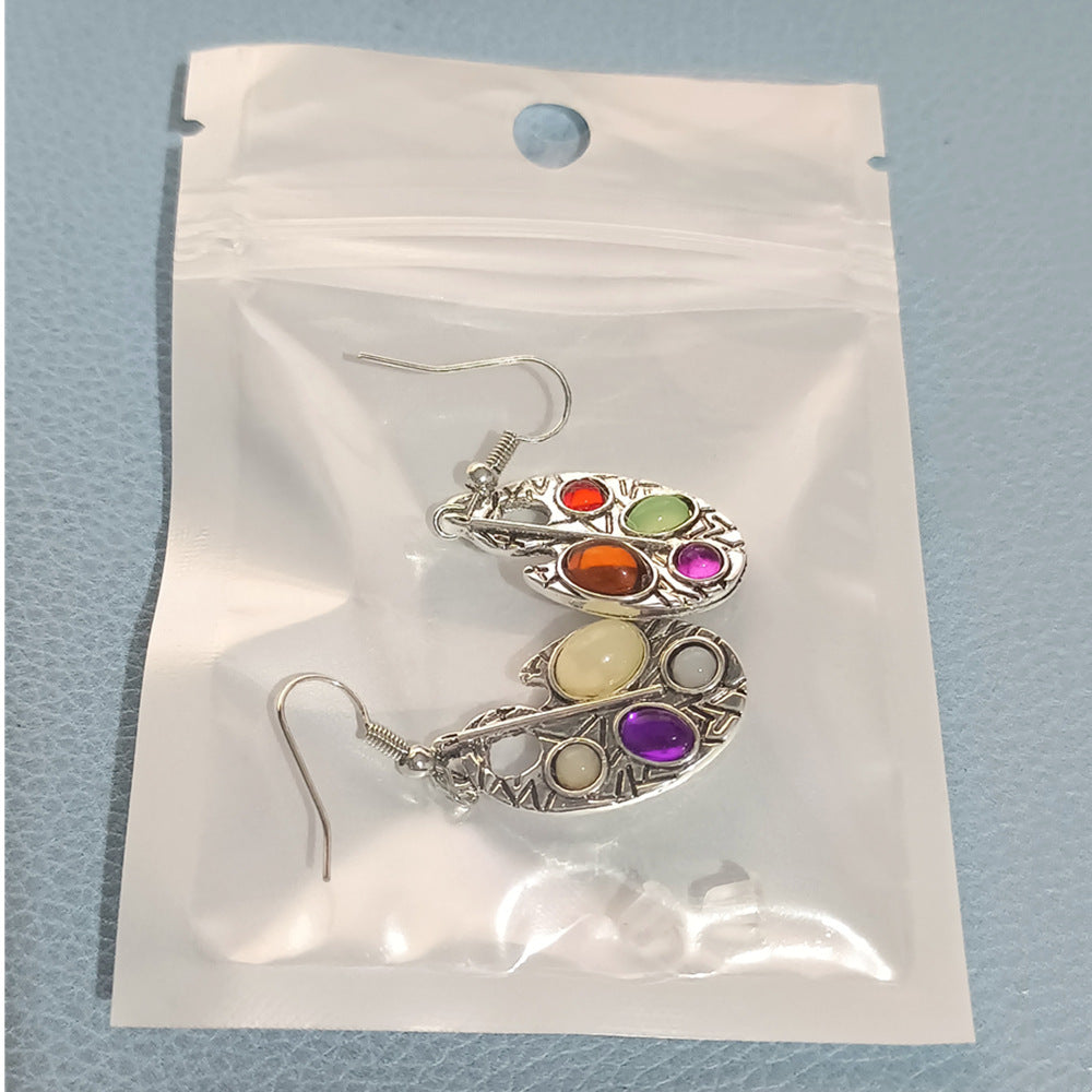 Women's Artistic Green Simple Mixed Color Painting Board Personalized Exquisite Chic Earrings