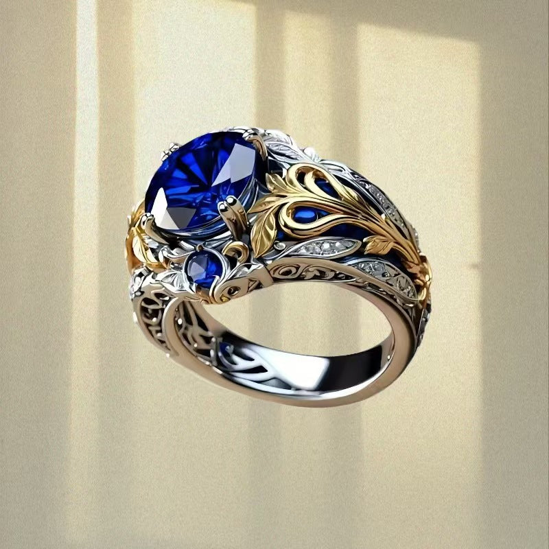 Elegant Vintage Inlaid Sapphire Simple Personality Ring