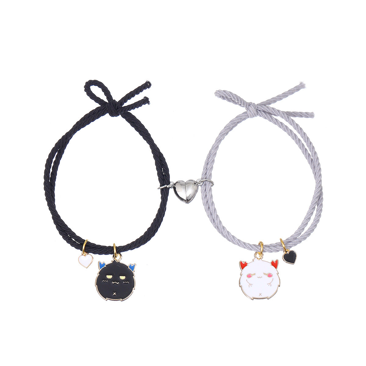 Women's & Men's & Black Pink Little Devil Pendant Elastic String Bracelets