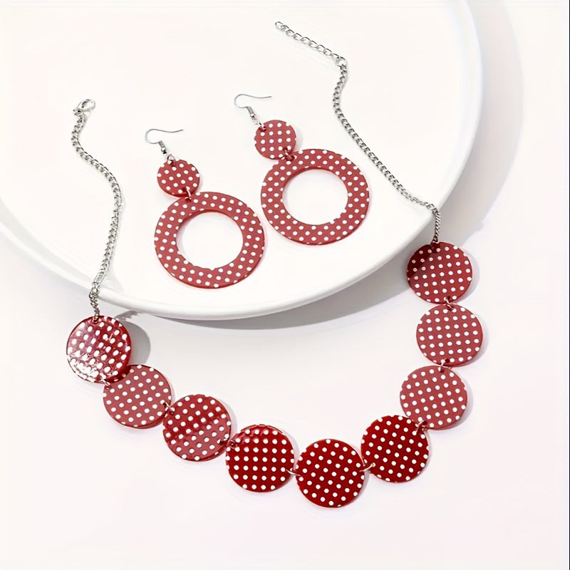 Women's Black White Red Dot Circle Acrylic Generation Retro Suit Jewelry Set