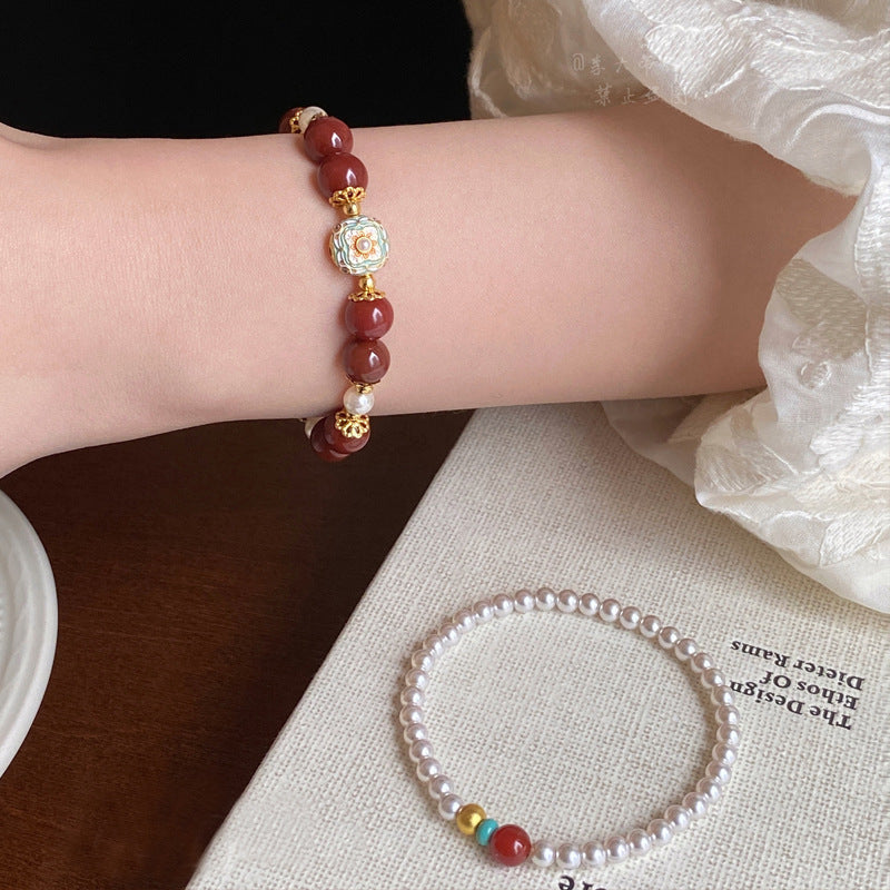 Women's South Red Agate Pearl Light Luxury Minority High-grade Twin Fashion Bracelet