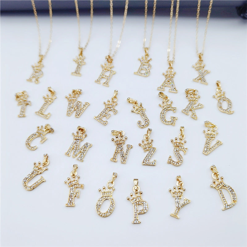 English Letters Full Diamond Pendant Simple Necklaces