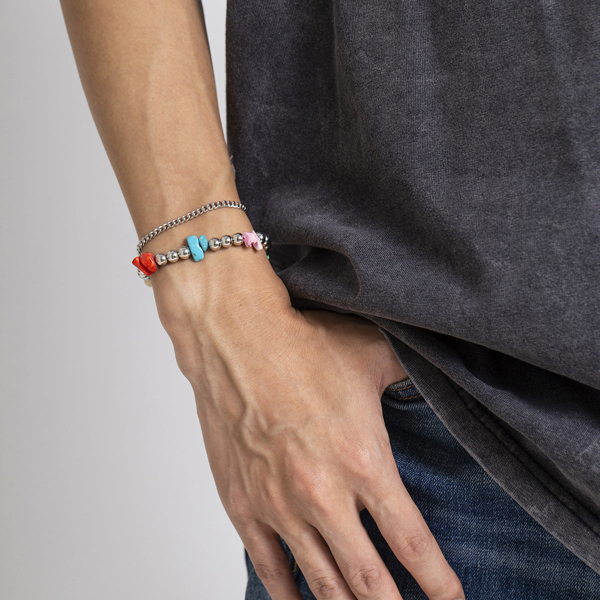 Bracelets de style rétro de couleur turquoise simple pour hommes