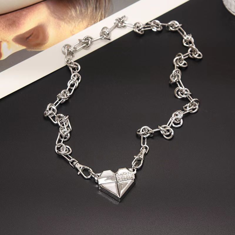 Sweetheart Sier Trendy Personalized Clavicle Chain Couple Pendant Magnet Necklaces