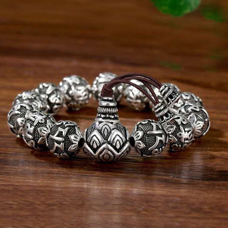 Men's Mantra Heart Sutra Buddha Beads String Alloy Bracelets