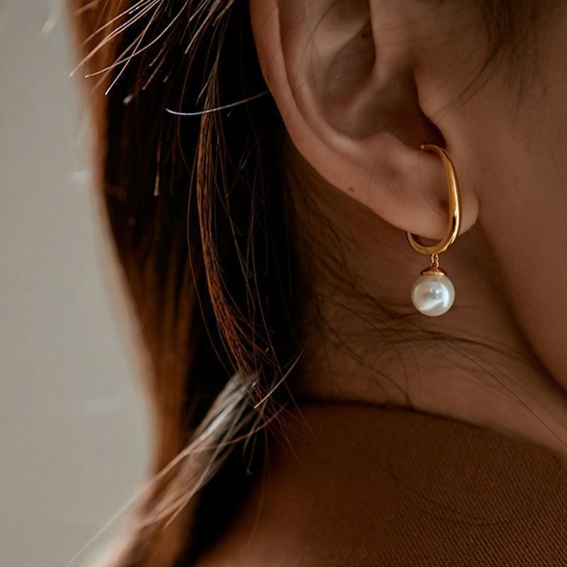 French Retro Painless Pearl Tassel Asymmetric Simple Ear Clip