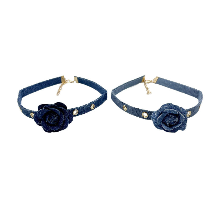 Women's Blue Flower Denim Niche Sweet Cool Clavicle Necklaces