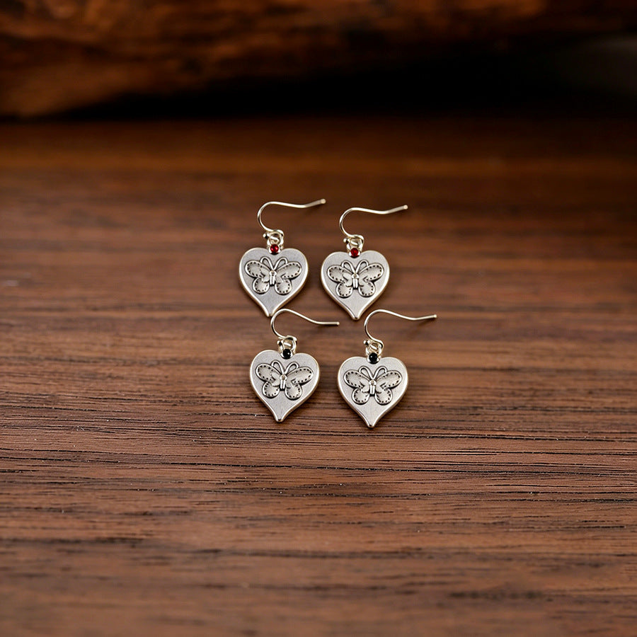Sier Spot Drill Butterfly Love Heart Simple Personality Zinc Earrings