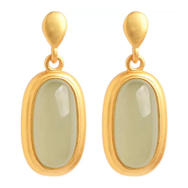 Women's Inlaid Jade Water Drop Trendy High Earrings