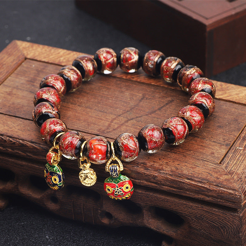 Women's & Men's & Fragrant Gray Glazed Colorful Swallowing Gold Bracelets