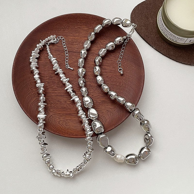 Trendy Personality Fashion Sier Special Irregular Beaded Necklaces