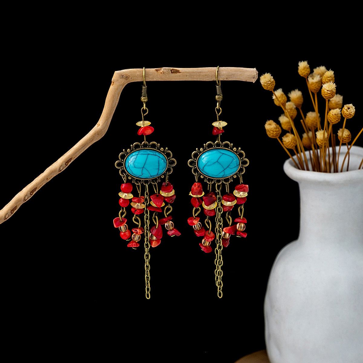 Tassel Turquoise Retro Minority Ethnic Style Earrings