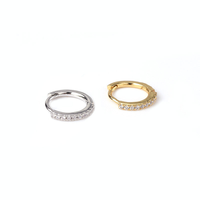 Thin Copper Inlaid Zircon Simple Ear Clip Piercing Single Wear Stud Earrings