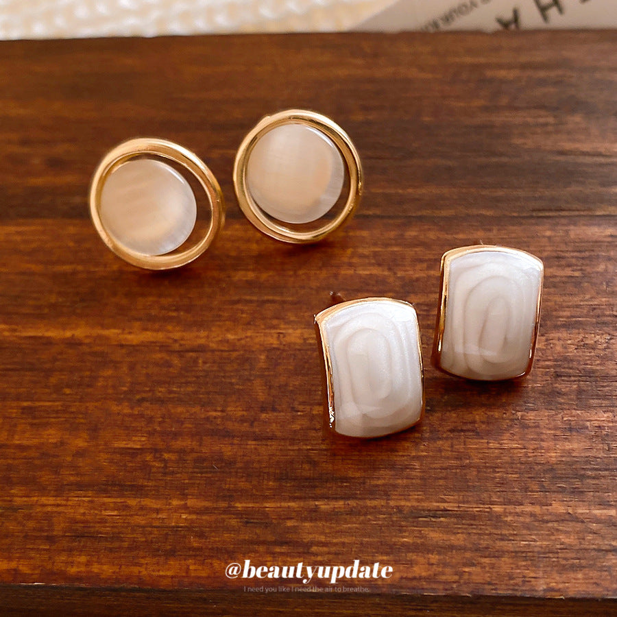 Opal Round French Elegant Light Luxury Stud Earrings